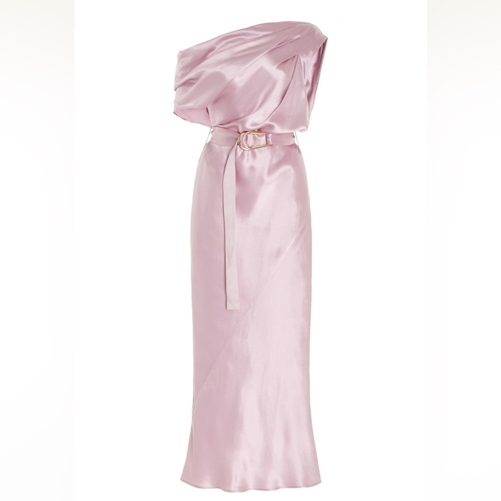 Acler Boise Belted Satin Off-The-Shoulder Midi Dress